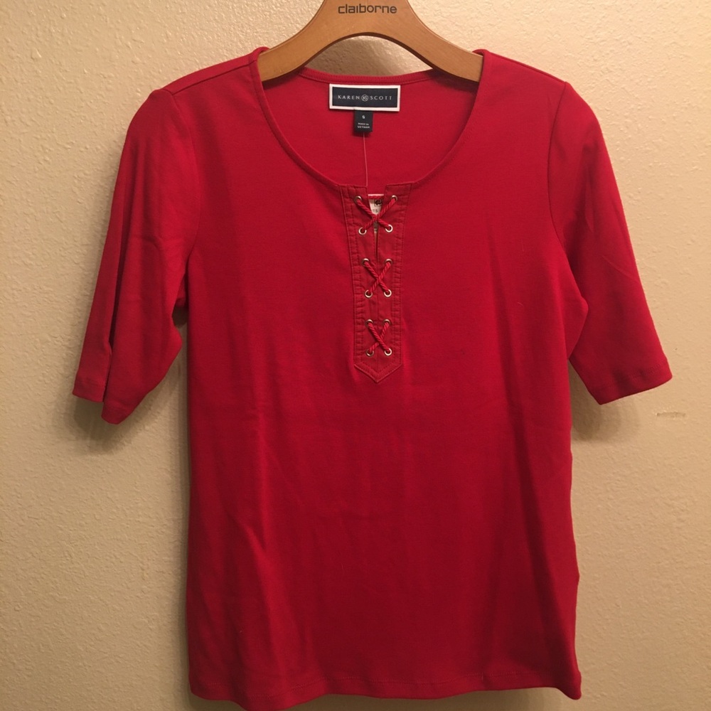 NWT! Karen Scott Lace-Up Scoop Neck